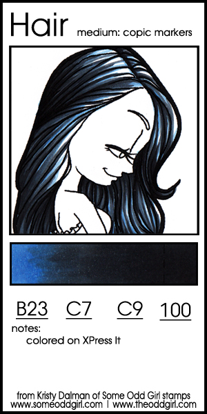 Color Swatch by Kristy Dalman Blue Black Hair with Copic Markers